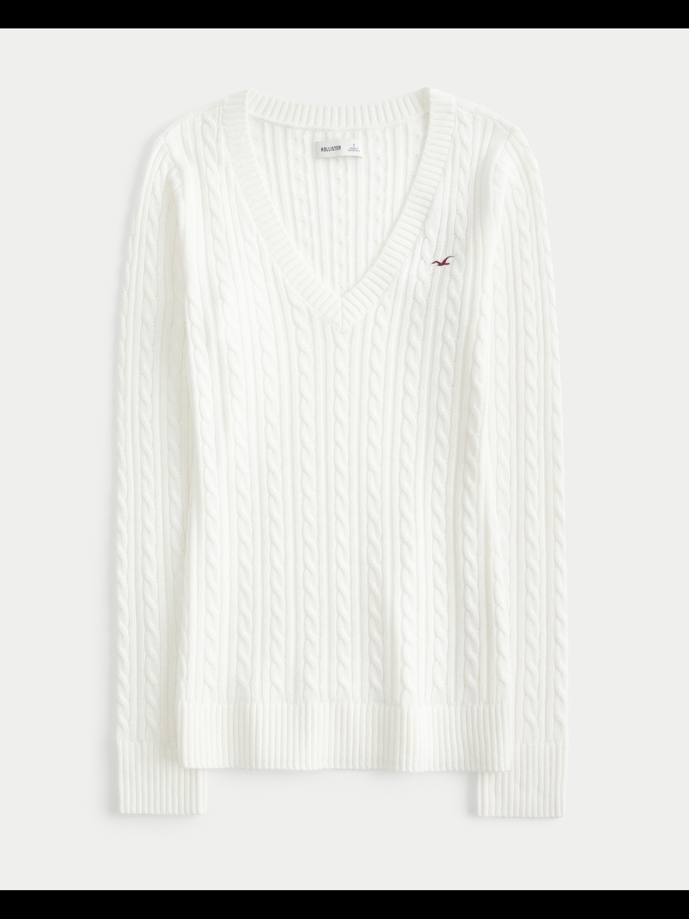 NWT Hollister Women's Cable-Knit Pullover Sweater White V-Neck Cotton